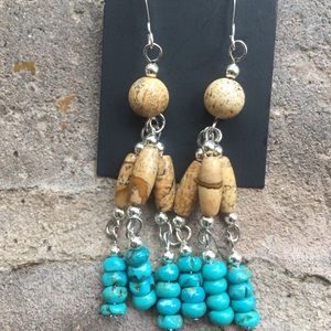 Sterling, jasper and turquoise drop earrings